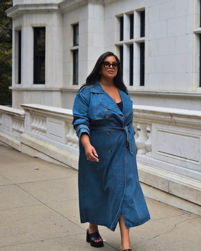 Plus size top denim trench coat
